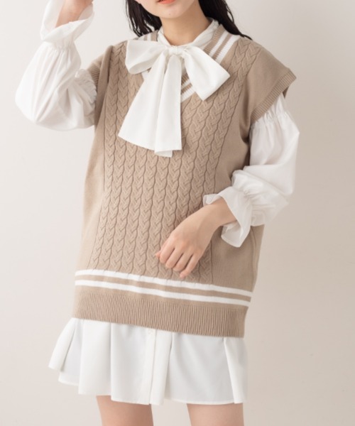 OLIVE des OLIVE(オリーブデオリーブ)の「ライン入りベスト/ニットベスト(ベスト・レディース・ベージュ/ネイビー/オフホワイト・FREE)」の11枚目の写真