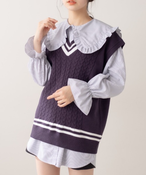 OLIVE des OLIVE(オリーブデオリーブ)の「ライン入りベスト/ニットベスト(ベスト・レディース・ベージュ/ネイビー/オフホワイト・FREE)」の17枚目の写真