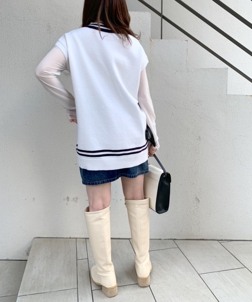 OLIVE des OLIVE(オリーブデオリーブ)の「ライン入りベスト/ニットベスト(ベスト・レディース・ベージュ/ネイビー/オフホワイト・FREE)」の5枚目の写真