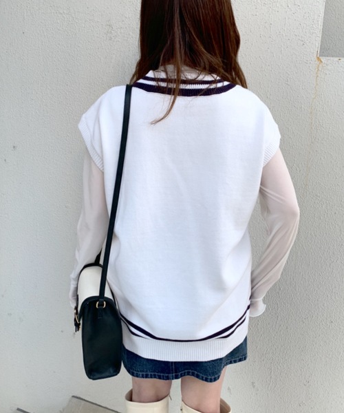 OLIVE des OLIVE(オリーブデオリーブ)の「ライン入りベスト/ニットベスト(ベスト・レディース・ベージュ/ネイビー/オフホワイト・FREE)」の7枚目の写真