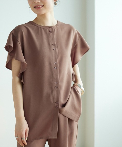 titivate(ティティベイト)の「フリルスリーブブラウスセットアップ(セットアップ・レディース・ブラウン/ブルー/モカ/オレンジ/ブラック・L/M/S)」の4枚目の写真