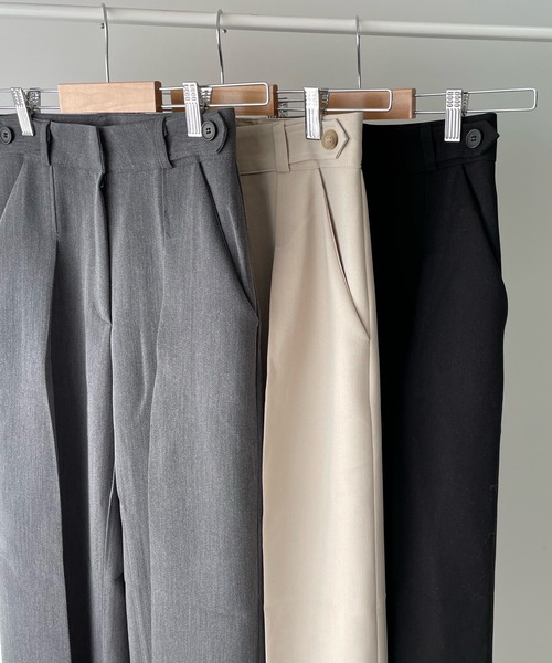 LE MORE（リモア）の「センタープレスタックワイドパンツ（スラックス・レディース・ブラック/アイボリー/チャコール・S/M）」の2枚目の写真