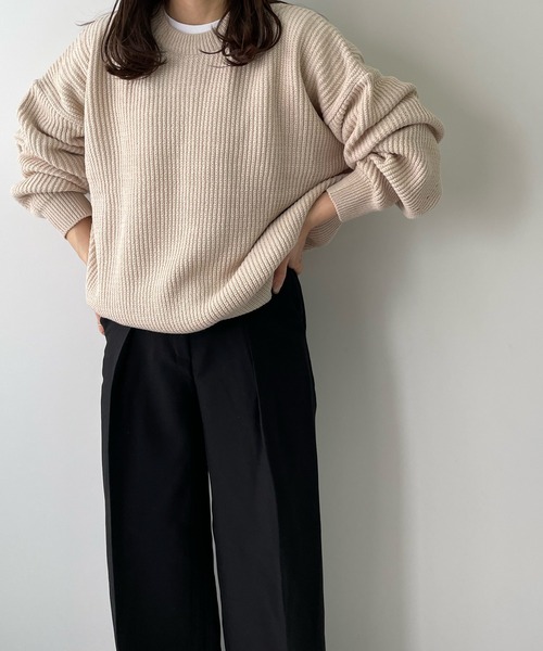 LE MORE（リモア）の「センタープレスタックワイドパンツ（スラックス・レディース・ブラック/アイボリー/チャコール・S/M）」の5枚目の写真