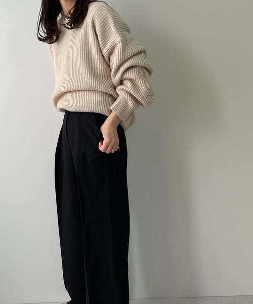 LE MORE（リモア）の「センタープレスタックワイドパンツ（スラックス・レディース・ブラック/アイボリー/チャコール・S/M）」の6枚目の写真