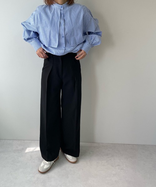 LE MORE（リモア）の「センタープレスタックワイドパンツ（スラックス・レディース・ブラック/アイボリー/チャコール・S/M）」の8枚目の写真