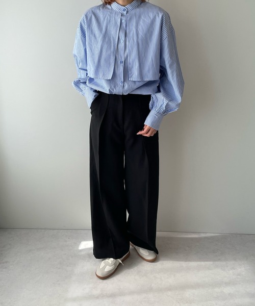 LE MORE（リモア）の「センタープレスタックワイドパンツ（スラックス・レディース・ブラック/アイボリー/チャコール・S/M）」の9枚目の写真