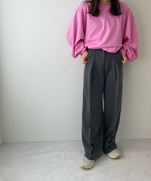 LE MORE（リモア）の「センタープレスタックワイドパンツ（スラックス・レディース・ブラック/アイボリー/チャコール・S/M）」の10枚目の写真