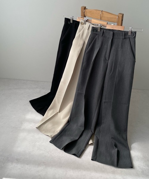 LE MORE（リモア）の「センタープレスタックワイドパンツ（スラックス・レディース・ブラック/アイボリー/チャコール・S/M）」の16枚目の写真