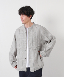 リネン パターン バンドカラーCPOシャツ