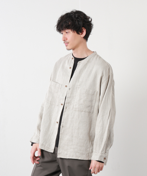 新品　ジャーナルスタンダード　23SS リネン100% バンドカラー　シャツ セール】リネン パターン バンドカラーCPOシャツ（シャツ