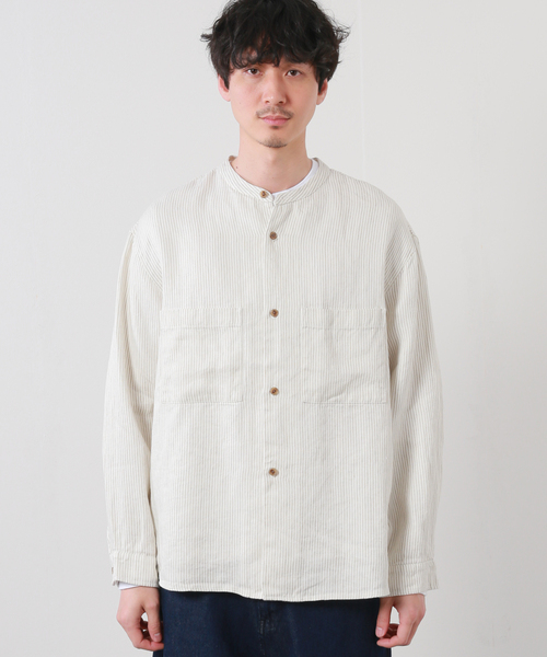 JOURNAL STANDARD(ジャーナルスタンダード)の「リネン パターン バンドカラーCPOシャツ(シャツ/ブラウス・メンズ・ホワイト系その他/ベージュ/ベージュ系その他・SMALL/MEDIUM/LARGE)」の5枚目の写真