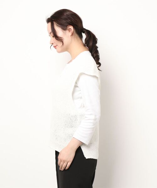 ROPE'（ロペ）の「和紙混TUMUGIニットベスト（ベスト・レディース・ブルー系その他5/ミント/ホワイト・38）」の4枚目の写真