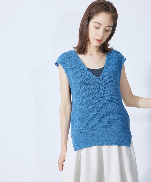 ROPE'（ロペ）の「和紙混TUMUGIニットベスト（ベスト・レディース・ブルー系その他5/ミント/ホワイト・38）」の3枚目の写真