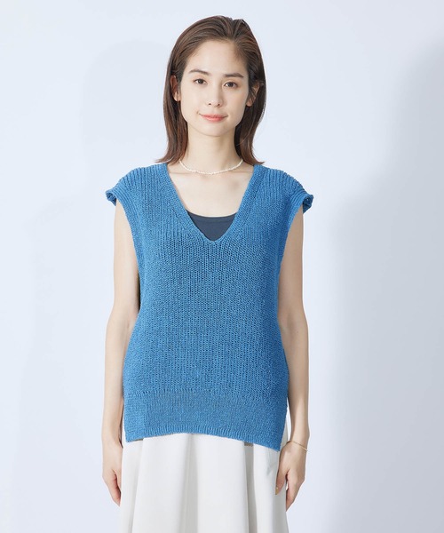ROPE'（ロペ）の「和紙混TUMUGIニットベスト（ベスト・レディース・ブルー系その他5/ミント/ホワイト・38）」の9枚目の写真