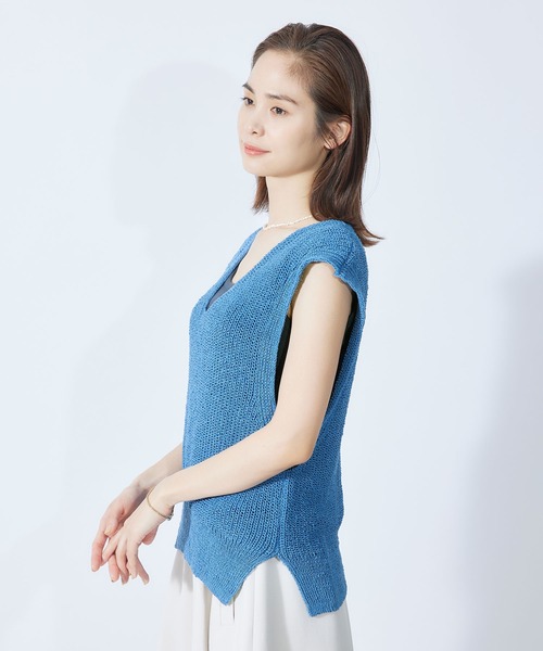 ROPE'（ロペ）の「和紙混TUMUGIニットベスト（ベスト・レディース・ブルー系その他5/ミント/ホワイト・38）」の10枚目の写真