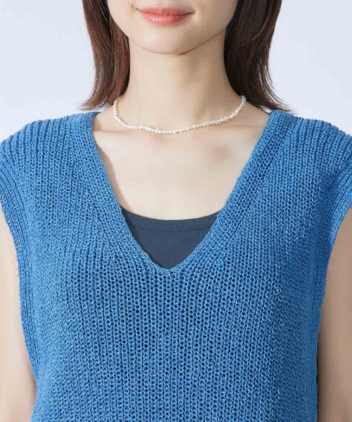 ROPE'（ロペ）の「和紙混TUMUGIニットベスト（ベスト・レディース・ブルー系その他5/ミント/ホワイト・38）」の12枚目の写真