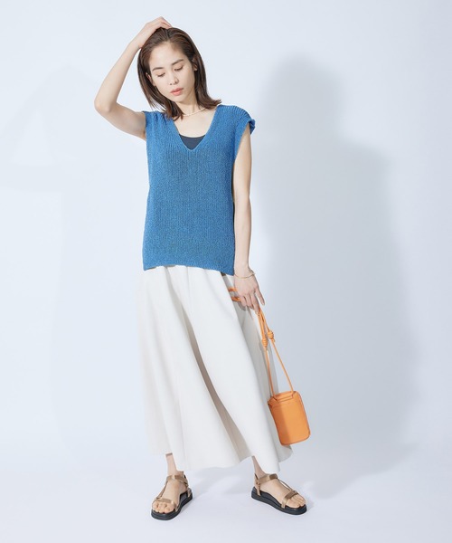 ROPE'（ロペ）の「和紙混TUMUGIニットベスト（ベスト・レディース・ブルー系その他5/ミント/ホワイト・38）」の20枚目の写真