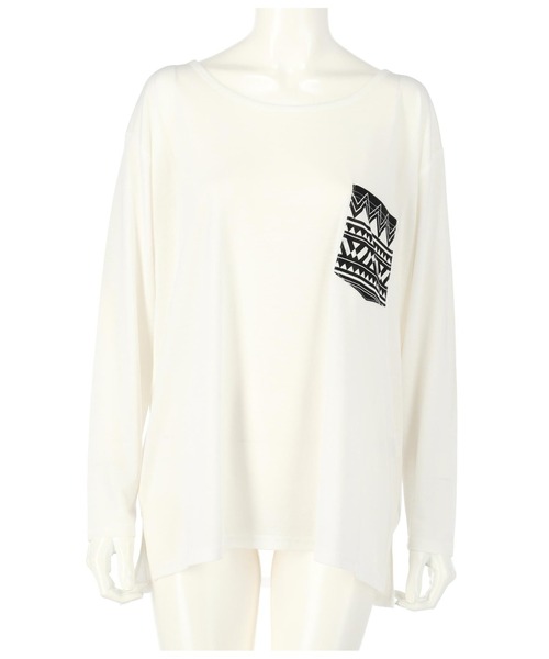 ANAP(アナップ)の「5色展開柄ポケットゆるロングTシャツ(Tシャツ/カットソー・レディース・ホワイト/ベージュ/ブラック/ミント/ピンクベージュ・FREE)」の7枚目の写真