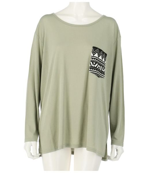 ANAP(アナップ)の「5色展開柄ポケットゆるロングTシャツ(Tシャツ/カットソー・レディース・ホワイト/ベージュ/ブラック/ミント/ピンクベージュ・FREE)」の10枚目の写真