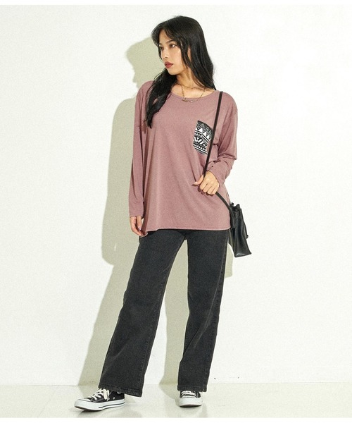 ANAP(アナップ)の「5色展開柄ポケットゆるロングTシャツ(Tシャツ/カットソー・レディース・ホワイト/ベージュ/ブラック/ミント/ピンクベージュ・FREE)」の14枚目の写真