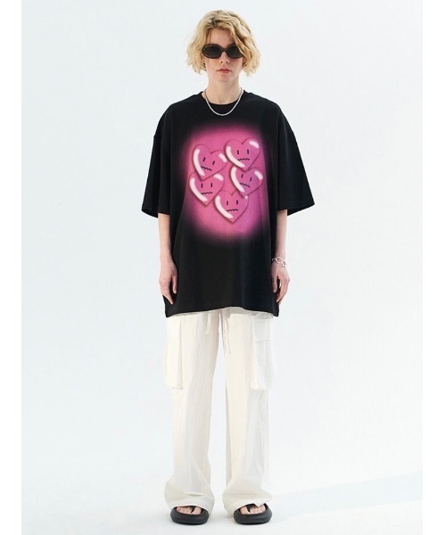 MODITEC(モディテック)の「【MODITEC/モディテック】Heart Face Tee/ハートモチーフ デザイン グラフィック プリント 半袖 Tシャツ(Tシャツ/カットソー・メンズ・ブラック・M/L)」の6枚目の写真