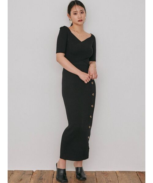 RESEXXY（リゼクシー）の「フロントクロスニットセットアップ（ワンピース・レディース・ブラック/ブラウン/ベージュ・FREE）」の4枚目の写真