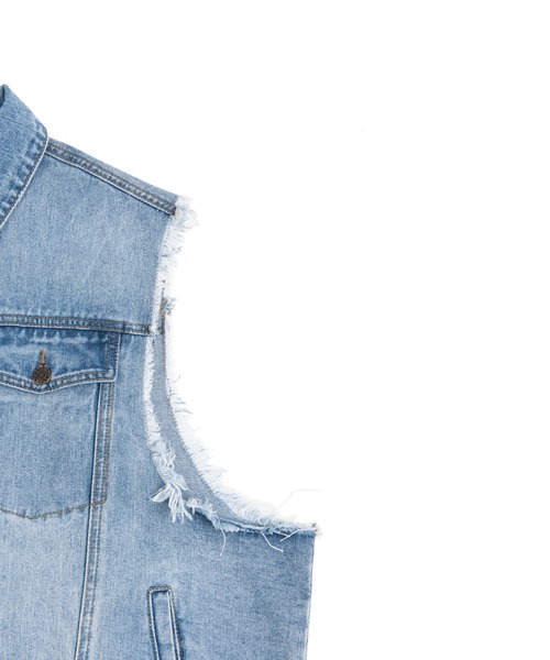 PUNYUS（プニュズ）の「デニムベスト（ベスト・レディース・ライトブルー/ブラック・3/4）」の14枚目の写真