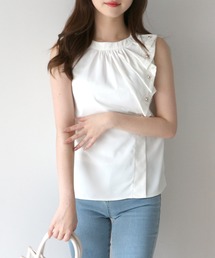 ラッフル釦ノースリーブブラウス