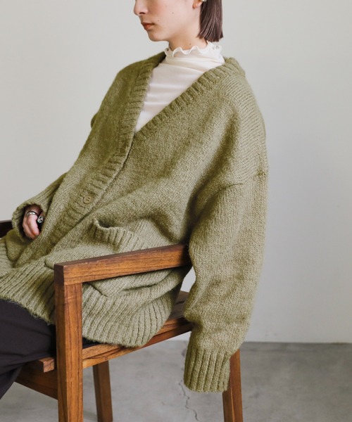 select MOCA（セレクトモカ）の「Vネックカラーニットカーディガン（カーディガン/ボレロ・レディース・オリーブ/オレンジ・FREE）」の14枚目の写真