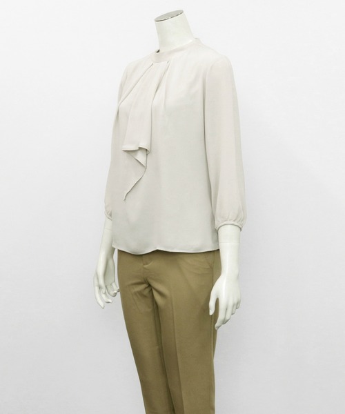 TOKYO SHIRTS（トウキョウシャツ）の「フリルボウタイ 七分袖カジュアルシャツ（シャツ/ブラウス・レディース・シルバーグレー/ワインレッド・M/L）」の3枚目の写真