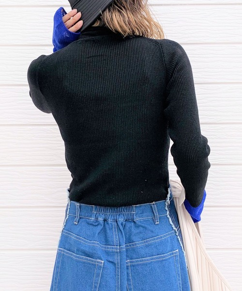 Q（キュー）の「リブタートル袖バイカラーニット（ニット/セーター・レディース・ブラック/アイボリー・MEDIUM）」の7枚目の写真