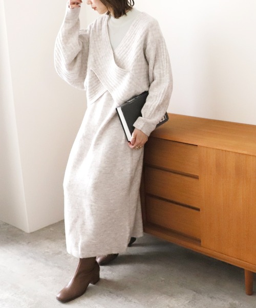 reca（レカ）の「ニットワンピース（ワンピース・レディース・アイボリー/ブラック/チャコール・M）」の2枚目の写真