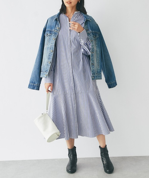RIVE DROITE(リヴドロワ)の「裾の切り替えがポイント/切替ロングシャツワンピース(ワンピース・レディース・ネイビー/モスグリーン/ブルー・FREE)」の3枚目の写真