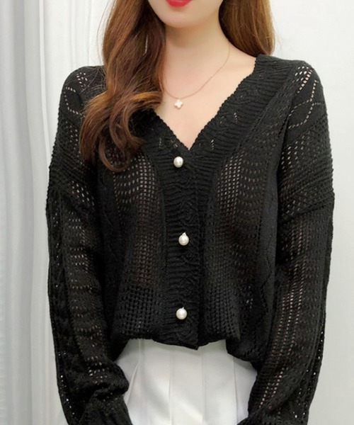 pellle beachアクリルカーディガン PRIVATE BEACH（プライベートビーチ）の「透かし編みニット