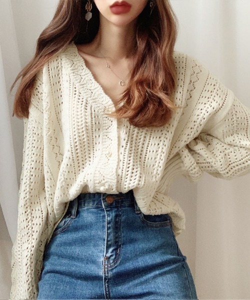 pellle beachアクリルカーディガン PRIVATE BEACH（プライベートビーチ）の「透かし編みニット