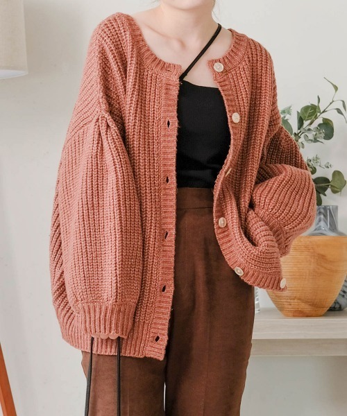 Bab（バブ）の「２WAYボリュームニットカーディガン（カーディガン/ボレロ・レディース・ブラウン/ピンク/イエロー/グリーン/アイボリー・FREE）」の5枚目の写真