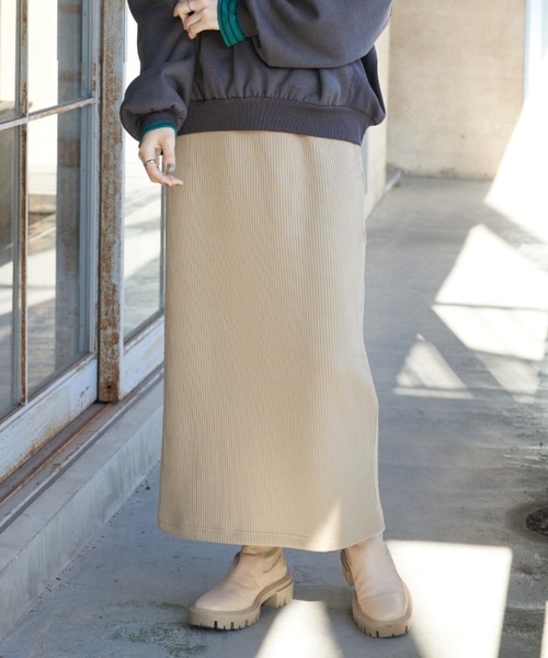 CRAFT STANDARD BOUTIQUE(クラフトスタンダードブティック)の「リブロングスカート *◆(スカート・レディース・ベージュ/グリーン/ブラック/チャコールグレー・M/L)」の4枚目の写真