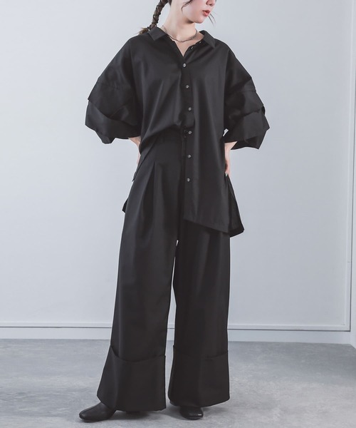 osharewalker（オシャレウォーカー）の「【廃盤】『ロールアップデザインタックワイドパンツ』（その他パンツ・レディース・ブラック/チャコールグレー/ブラウン・1/2）」の13枚目の写真