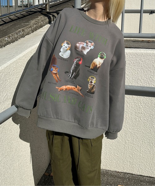 sedacle（セダクル）の「キャットプリントスウェット（スウェット・メンズ・オートミール/ボルドー/アッシュグレー・MEDIUM/LARGE）」の17枚目の写真