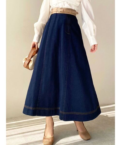 RESEXXY（リゼクシー）の「ステッチデザインフレアスカート（スカート・レディース・ベージュ/インディゴブルー/アイボリー・FREE）」の3枚目の写真