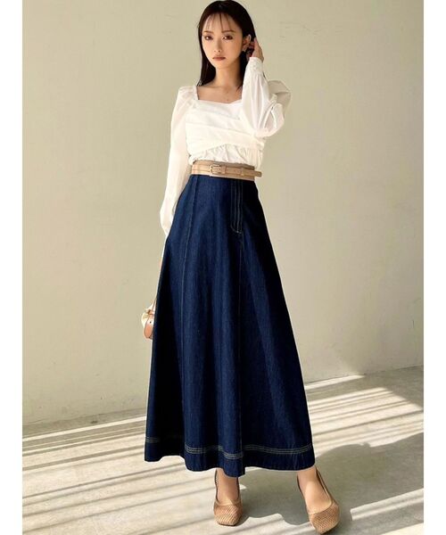 RESEXXY（リゼクシー）の「ステッチデザインフレアスカート（スカート・レディース・ベージュ/インディゴブルー/アイボリー・FREE）」の7枚目の写真