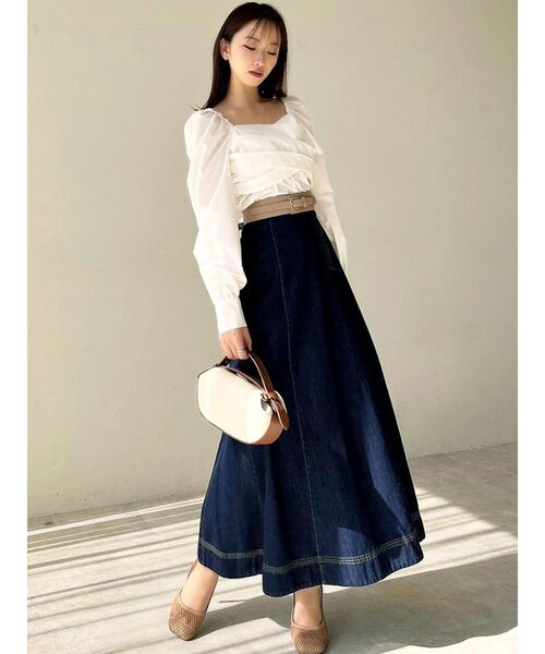 RESEXXY（リゼクシー）の「ステッチデザインフレアスカート（スカート・レディース・ベージュ/インディゴブルー/アイボリー・FREE）」の9枚目の写真