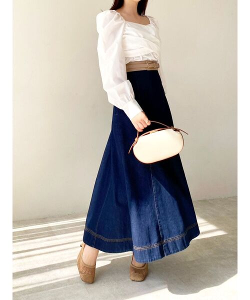RESEXXY（リゼクシー）の「ステッチデザインフレアスカート（スカート・レディース・ベージュ/インディゴブルー/アイボリー・FREE）」の10枚目の写真
