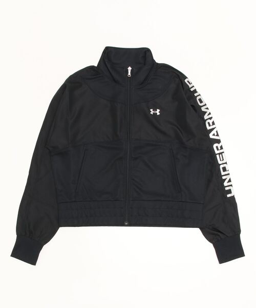 UNDER ARMOUR(アンダーアーマー)の「アンダーアーマー UA TRACK JERSEY WOVEN FZ(ジャージ・レディース・ブラック×ブラック/ブラック×ブルー・L/XL/M/S)」の1枚目の写真