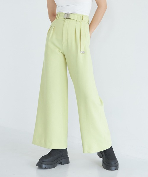 CITY TOKYO（シティトウキョウ）の「ジョーゼットワイドパンツ（スラックス・レディース・イエロー/ブラック/オフホワイト・1/2）」の3枚目の写真