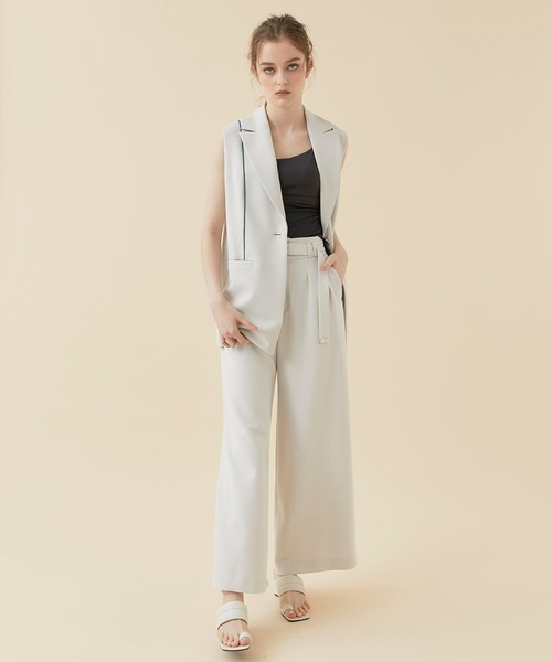 CITY TOKYO（シティトウキョウ）の「ジョーゼットワイドパンツ（スラックス・レディース・イエロー/ブラック/オフホワイト・1/2）」の6枚目の写真