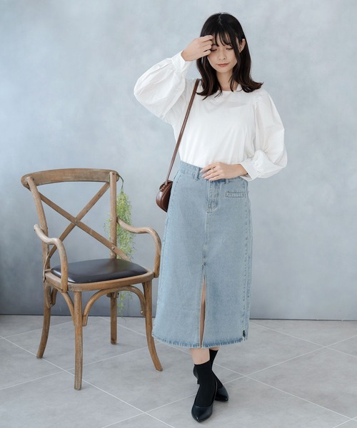 NinaetLina（ニナエリナ）の「スクエアネック長袖ブラウス（シャツ/ブラウス・レディース・ライトブルー/ホワイト・M/L/XL）」の14枚目の写真