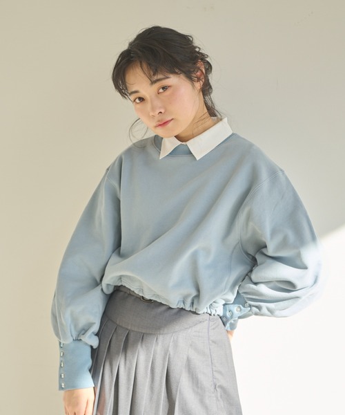 idem(イデム)の「drost ribbon short pullover/ショート丈プルオーバー(スウェット・レディース・ブルー/アイボリー/ネイビー・FREE)」の4枚目の写真