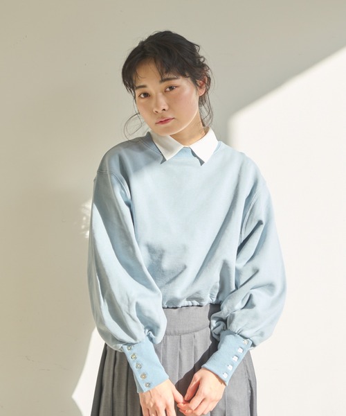 idem(イデム)の「drost ribbon short pullover/ショート丈プルオーバー(スウェット・レディース・ブルー/アイボリー/ネイビー・FREE)」の12枚目の写真
