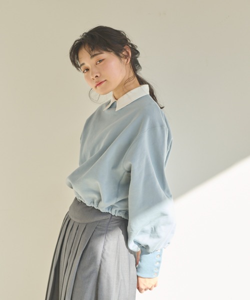 idem(イデム)の「drost ribbon short pullover/ショート丈プルオーバー(スウェット・レディース・ブルー/アイボリー/ネイビー・FREE)」の13枚目の写真